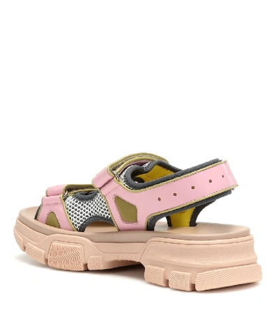 Shop Gucci Aguru Leather And Mesh Sandals In Beige