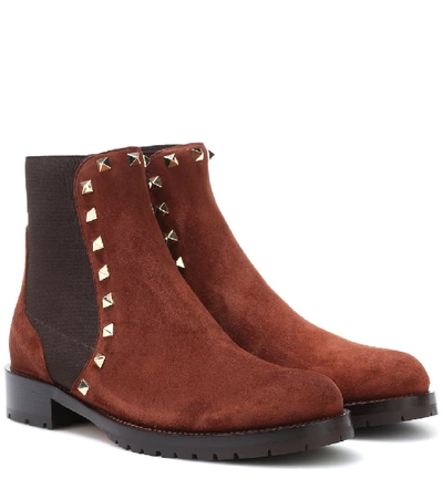Shop Valentino Suede Ankle Boots In Brown