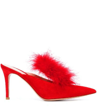 Shop Gianvito Rossi Maribou 85 Suede Mules In Red