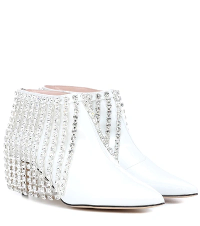 Shop Christopher Kane Crystal Patent Leather Ankle Boots In White