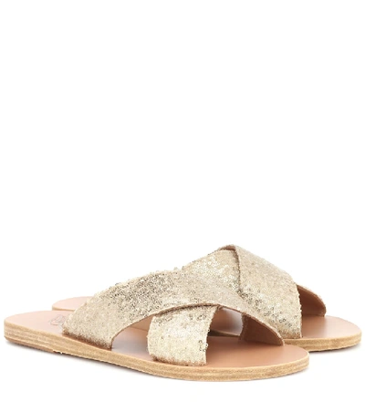 Shop Ancient Greek Sandals Thais Sequined Leather Slides In Gold