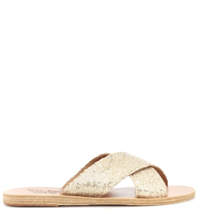 Shop Ancient Greek Sandals Thais Sequined Leather Slides In Gold