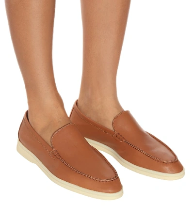 Shop Loro Piana Summer Walk Leather Loafers In Brown