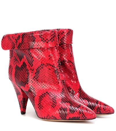 Shop Isabel Marant Lisbo Leather Ankle Boots In Red