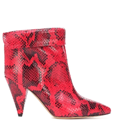 Shop Isabel Marant Lisbo Leather Ankle Boots In Red