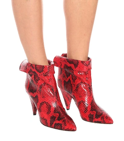 Shop Isabel Marant Lisbo Leather Ankle Boots In Red