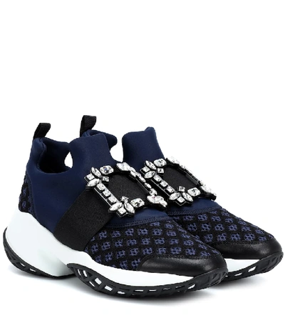 Roger Vivier Running Strass Buckle Stretch Sneakers In Blue,black | ModeSens