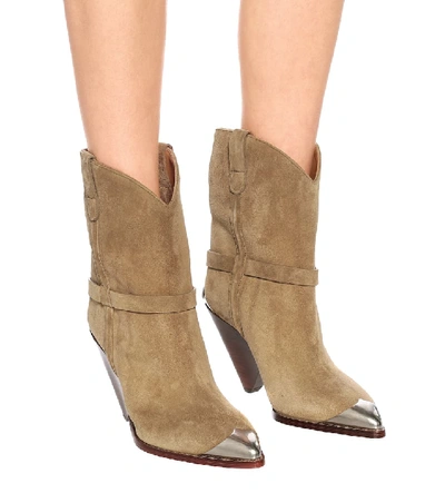 Shop Isabel Marant Lamsy Suede Ankle Boots In Beige