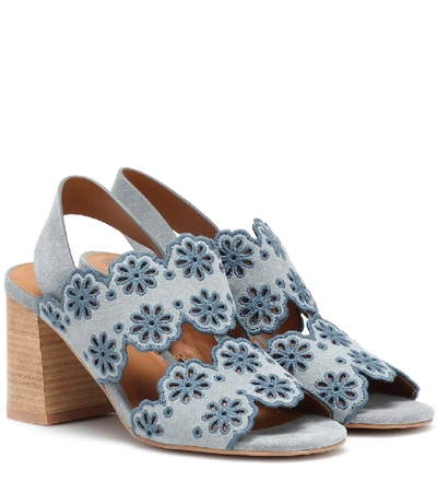 Shop See By Chloé Embroidered Suede Sandals In Blue