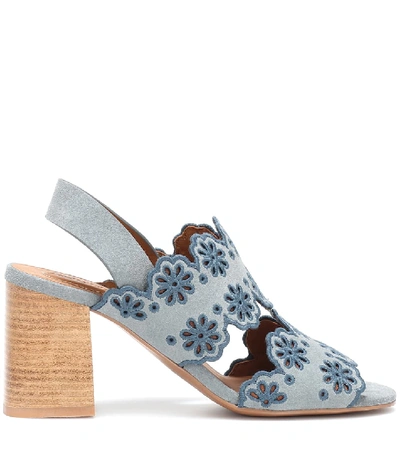 Shop See By Chloé Embroidered Suede Sandals In Blue