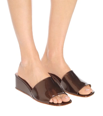 Shop Loq Sol Patent Leather Wedge Sandals In Brown