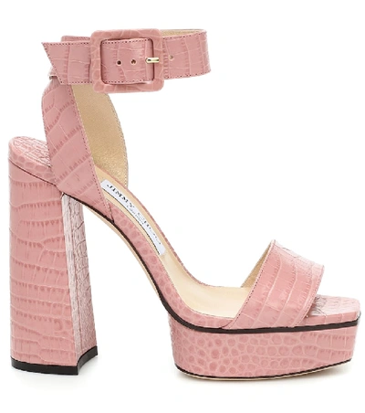 Shop Jimmy Choo Jax 125 Leather Platform Sandals In Pink