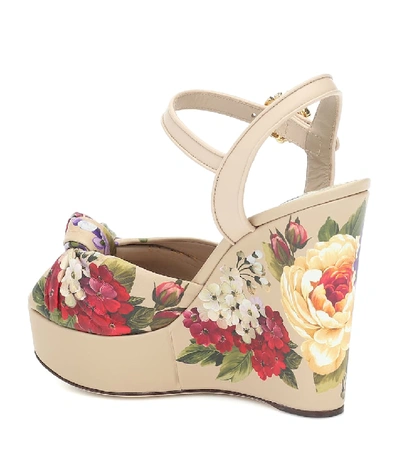 Shop Dolce & Gabbana Bianca Floral Wedge Sandals In Beige