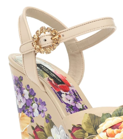 Shop Dolce & Gabbana Bianca Floral Wedge Sandals In Beige