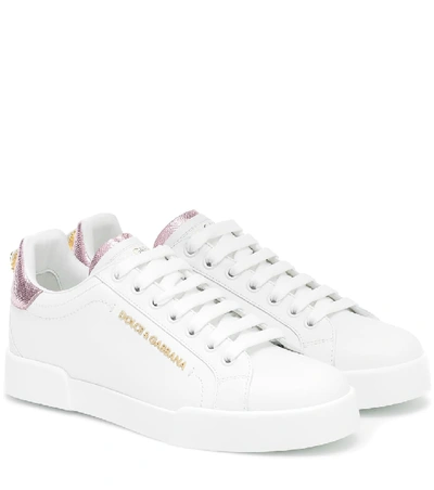 Shop Dolce & Gabbana Portofino Leather Sneakers In White