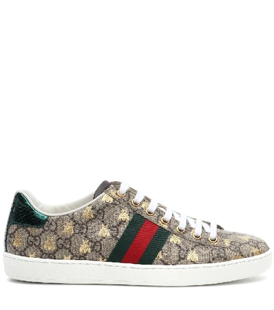 Shop Gucci Ace Canvas Printed Sneakers In Brown