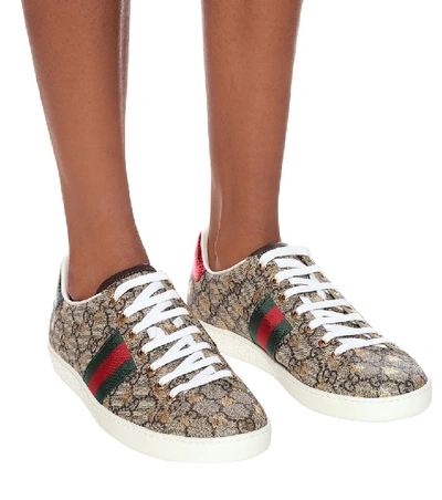 Shop Gucci Ace Canvas Printed Sneakers In Brown