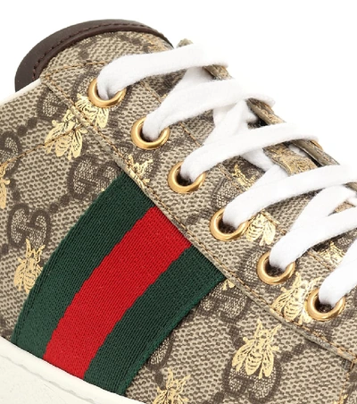 Shop Gucci Ace Canvas Printed Sneakers In Brown