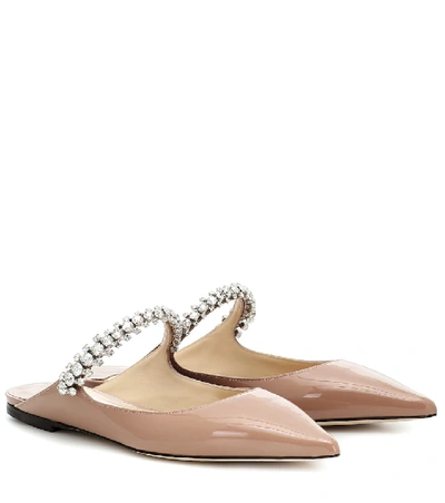 Shop Jimmy Choo Bing Patent Leather Slippers In Beige