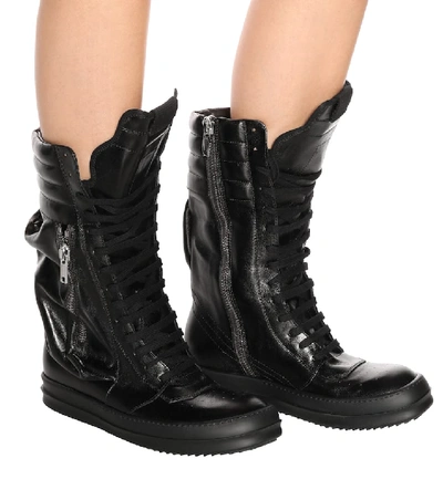 Shop Rick Owens Leather Combat Boots In Black