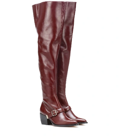 Shop Chloé Over-the-knee Leather Boots In Red