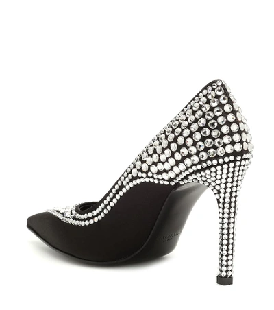 Shop Balmain Crystal-embellished Satin Pumps In Black