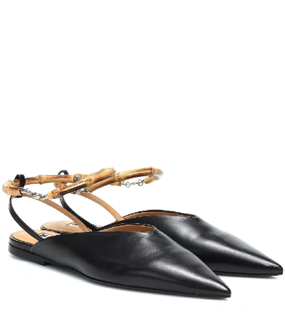 Shop Jil Sander Slingback Leather Ballet Flats In Black