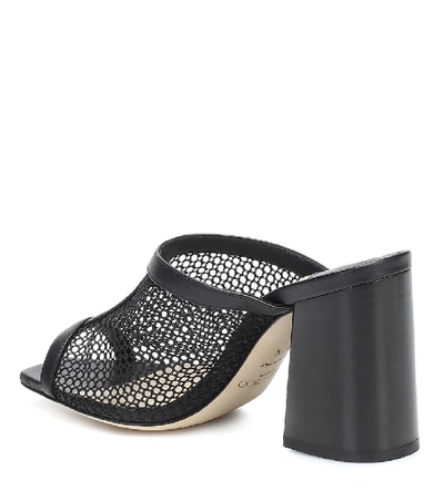 Shop Jimmy Choo Joud 85 Leather-trimmed Mesh Sandals In Black