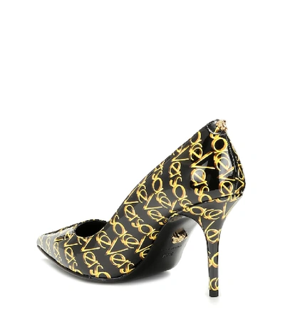 Shop Versace Logo Patent Leather Pumps In Black