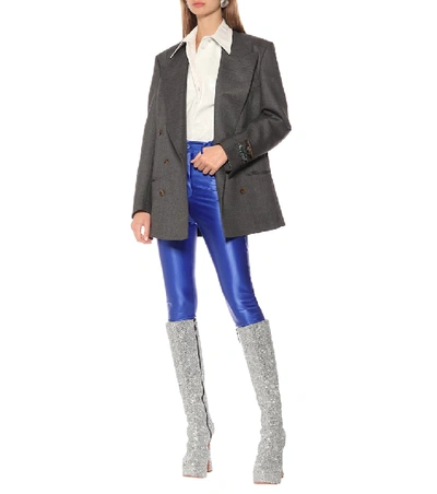 Shop Amina Muaddi Farah Glitter Knee-high Boots In Silver