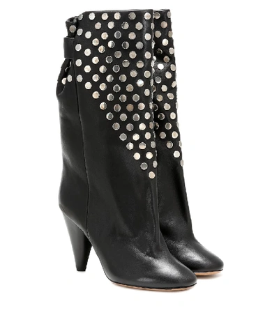 Shop Isabel Marant Lafkee Studded Leather Boots In Black