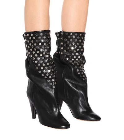 Shop Isabel Marant Lafkee Studded Leather Boots In Black