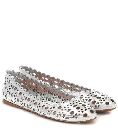 Shop Alaïa Leather Ballet Flats In Silver