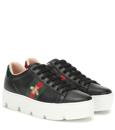 Shop Gucci Ace Leather Platform Sneakers In Black