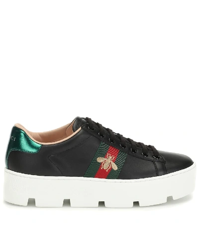Shop Gucci Ace Leather Platform Sneakers In Black