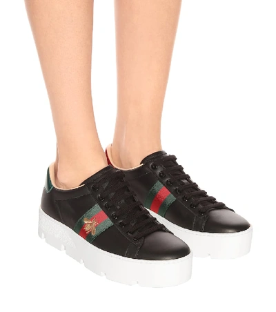 Shop Gucci Ace Leather Platform Sneakers In Black