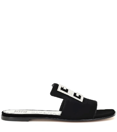 Shop Givenchy 4g Embellished Velvet Sandals In Black