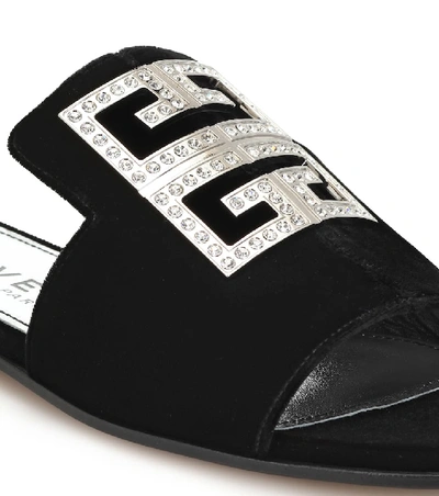 Shop Givenchy 4g Embellished Velvet Sandals In Black