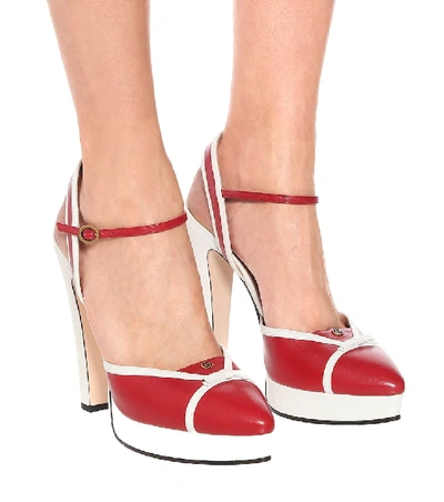 Shop Gucci Leather Platform Pumps In Red