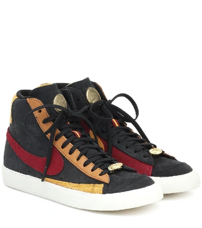 Nike Blazer Mid '77 Qs Color-block Suede And Leather Sneakers In Burgundy |  ModeSens