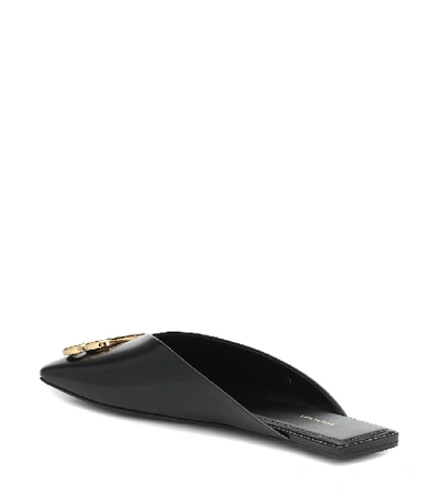 Shop Balenciaga Double Square Bb Leather Slippers In Black