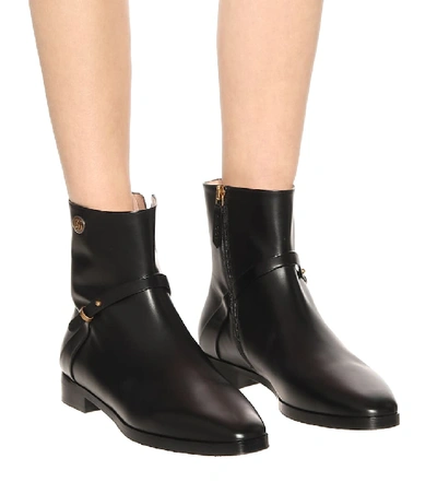 Shop Gucci Double G Leather Ankle Boots In Black