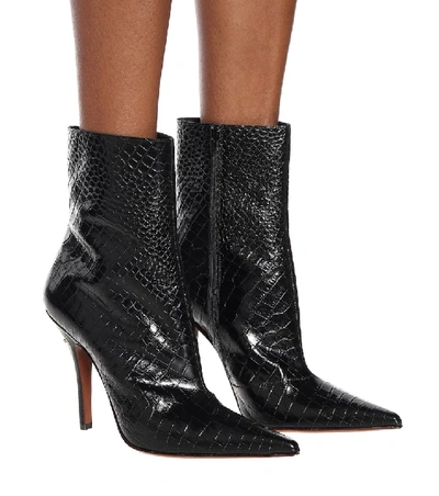 Shop Vetements Party Croc-effect Leather Ankle Boots In Black