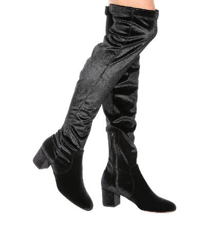 Shop Aquazzura Velvet Boots In Black