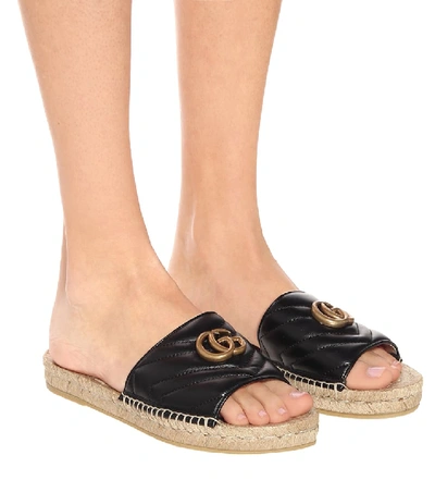 Shop Gucci Pilar Leather Slides In Black