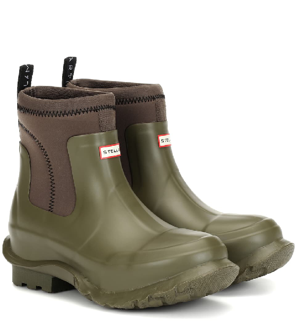 green ankle rain boots