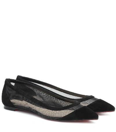 Shop Christian Louboutin Galativi Mesh And Suede Ballet Flats In Black