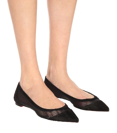 Shop Christian Louboutin Galativi Mesh And Suede Ballet Flats In Black