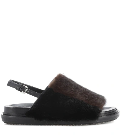 Shop Marni Mink Fur Sandals In Black