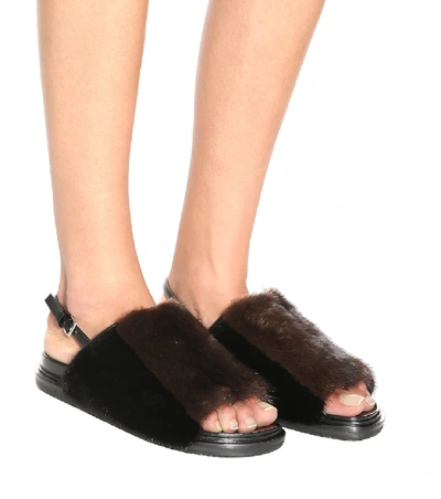 Shop Marni Mink Fur Sandals In Black
